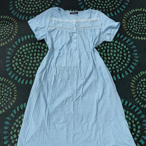 Bloggerlove Nightgown Size L Blue Embroidered Cotton Sleepwear