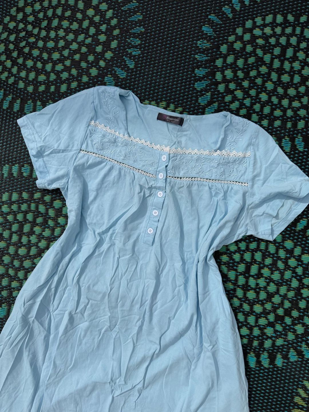 Bloggerlove Nightgown Size L Blue Embroidered Cotton Sleepwear 3