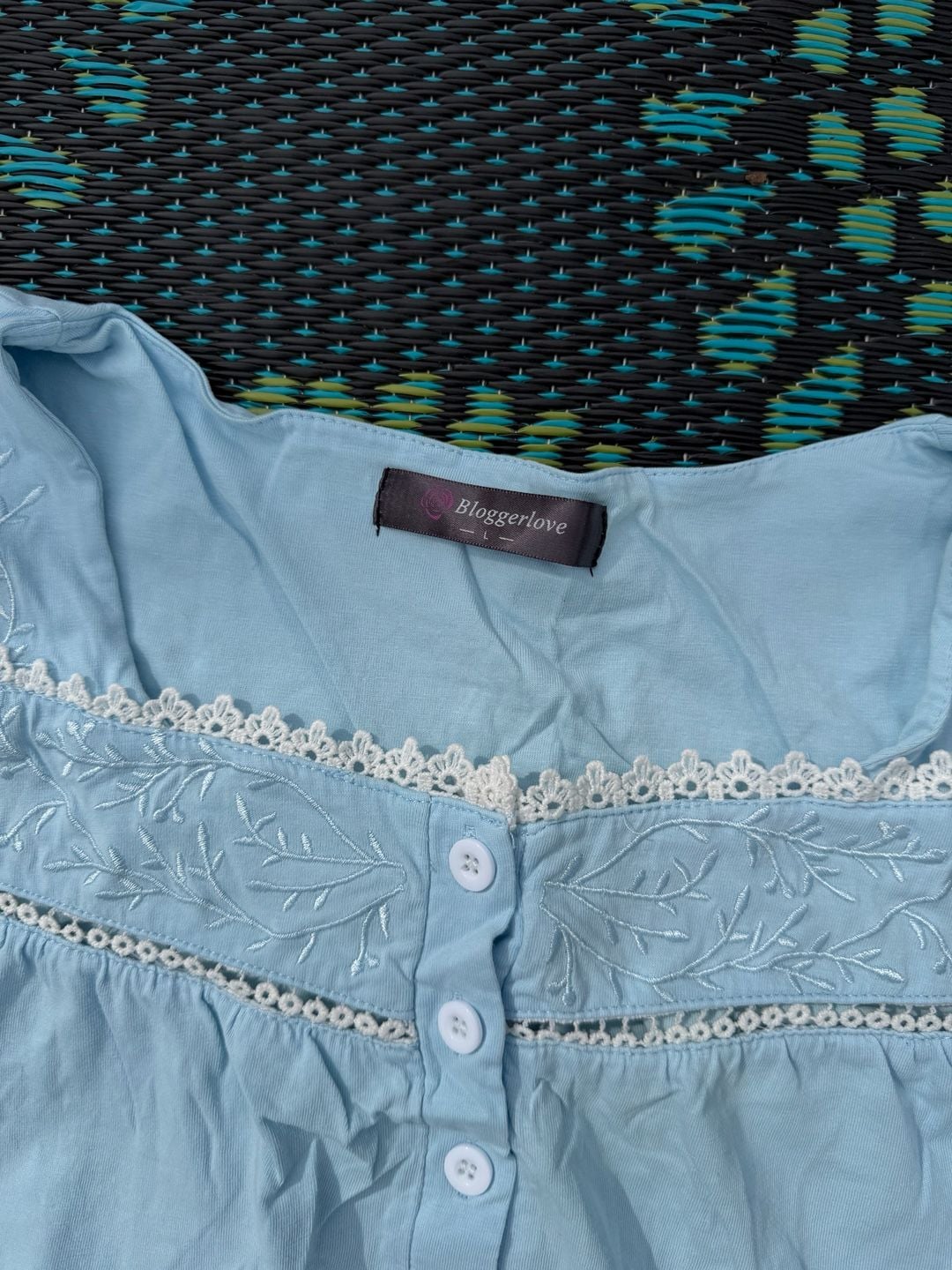 Bloggerlove Nightgown Size L Blue Embroidered Cotton Sleepwear 4