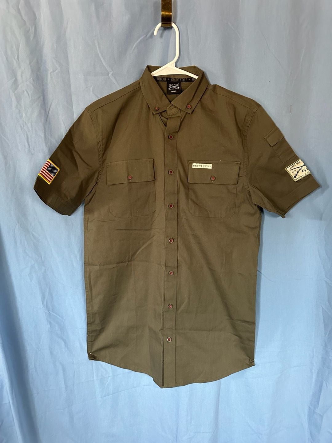 NWT - Grunt Style Button Down Shirt, Size Small, Olive Green Military 2