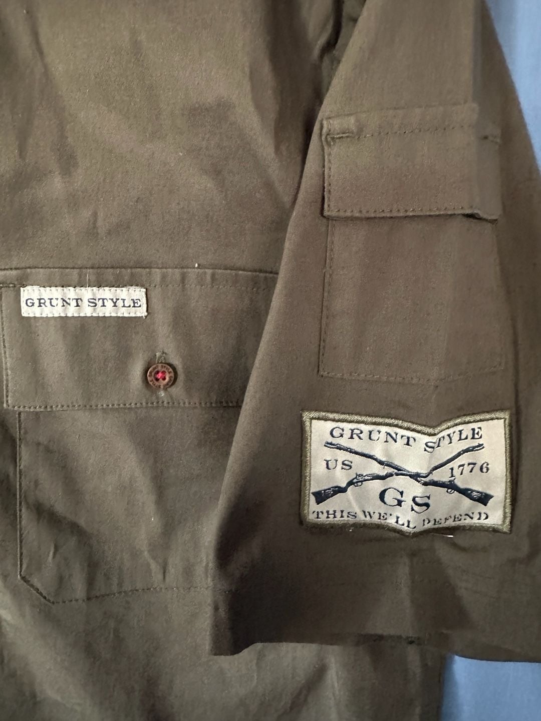 NWT - Grunt Style Button Down Shirt, Size Small, Olive Green Military 6