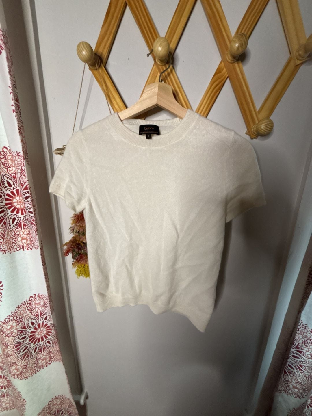 Quince Mongolian Cashmere Short Sleeve Crewneck Sweater Size S White 2