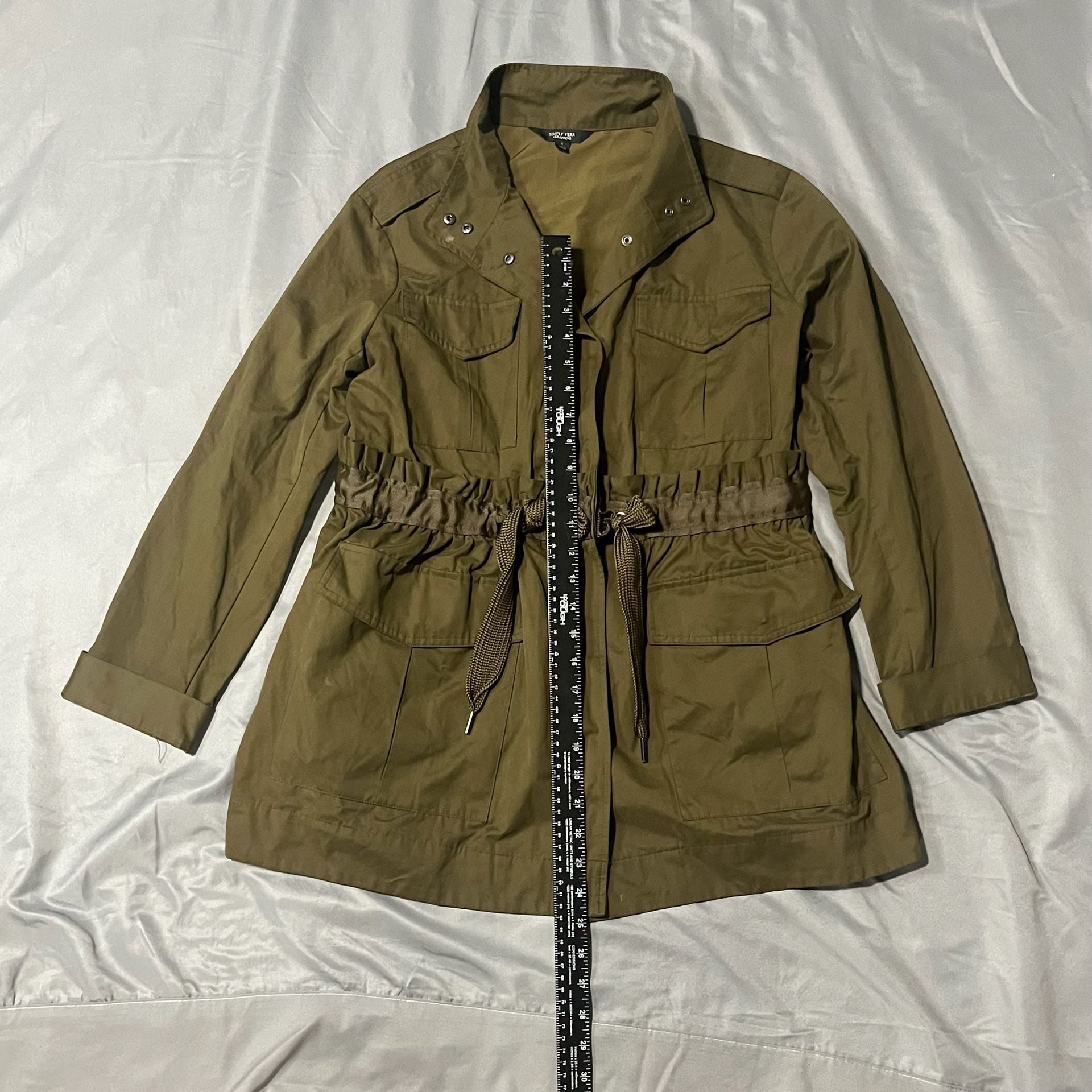 Simply Vera Vera Wang Utility Jacket Size L Olive Green Military Coat 4
