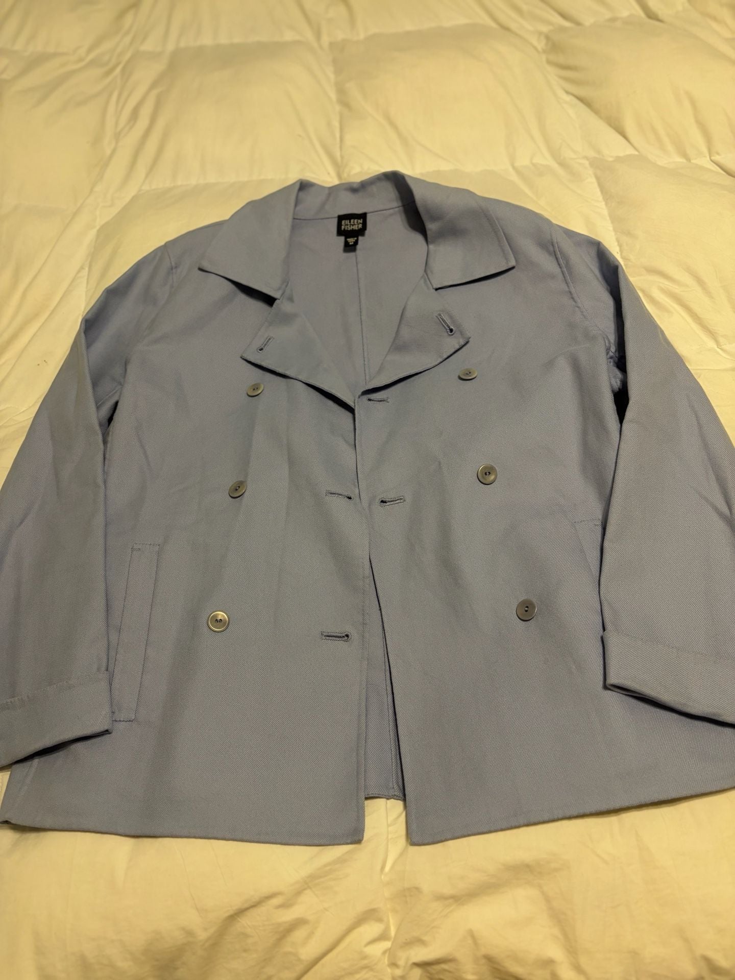 Eileen Fisher Trench Jacket Size M Light Blue Double Breasted 2