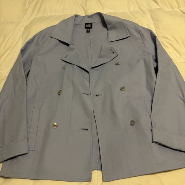 Eileen Fisher Trench Jacket Size M Light Blue Double Breasted