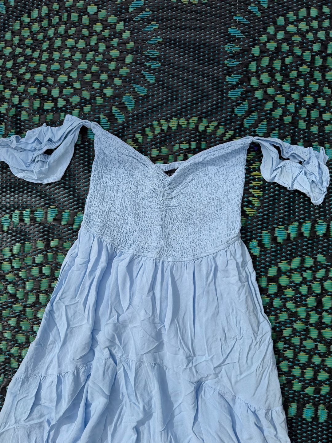 Zesica Smocked Off Shoulder Midi Dress Size M Blue Rayon 2