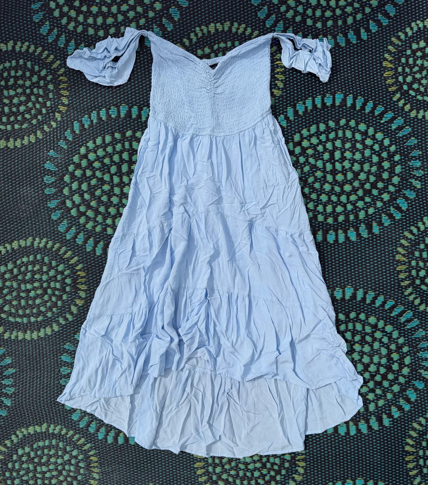 Zesica Smocked Off Shoulder Midi Dress Size M Blue Rayon 1