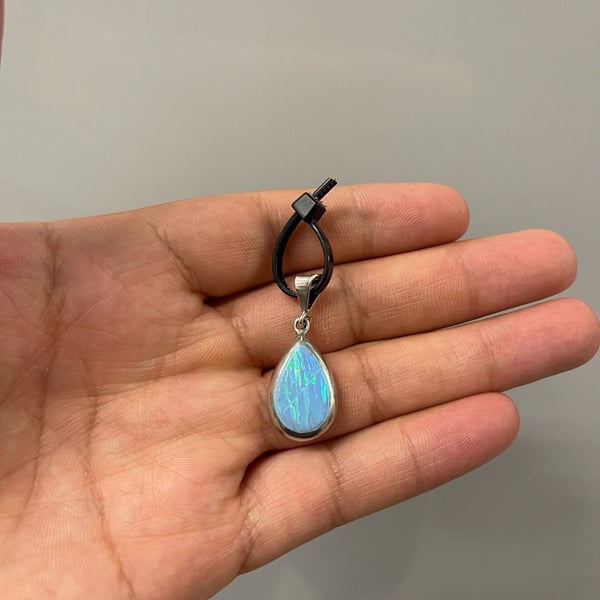 Mexico 925 Sterling Silver Blue Opal Teardrop Pendant
