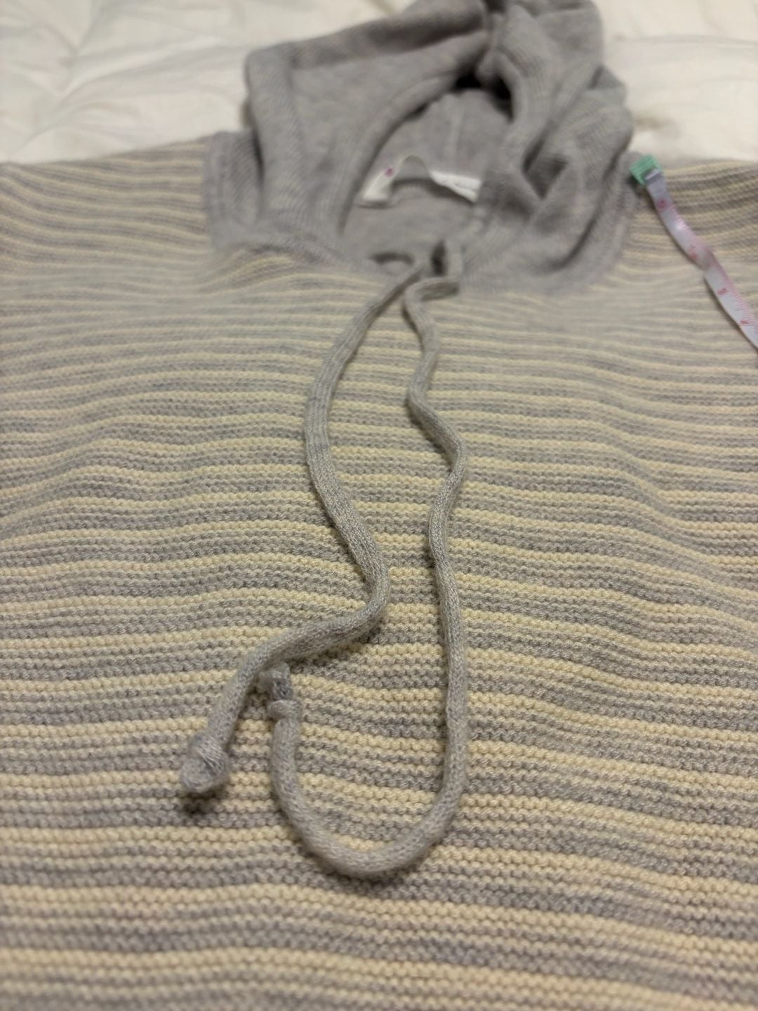 Athleta Noe Wool Hooded Sweater Size L Gray Striped Merino 10