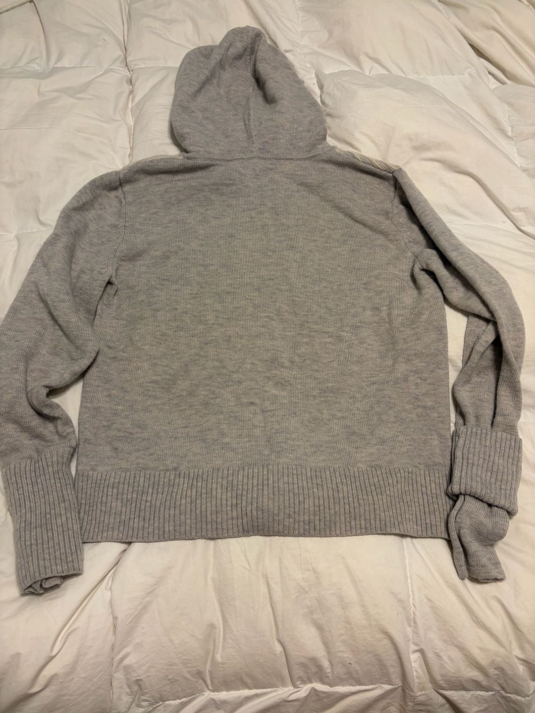 Athleta Noe Wool Hooded Sweater Size L Gray Striped Merino 11