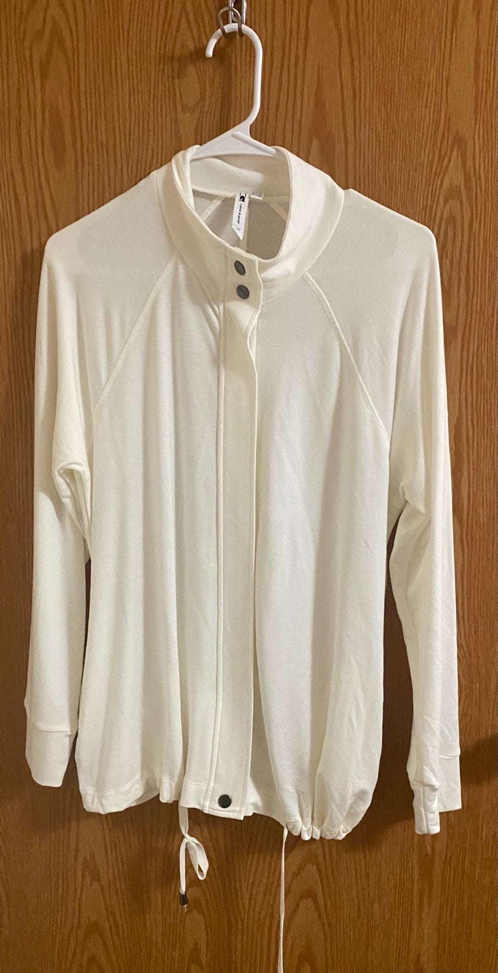 Cable & Gauge Full Zip Jacket Size L White Mock Neck Drawstring 2