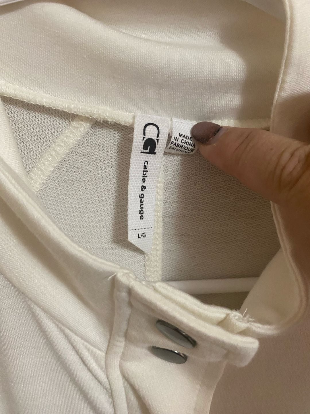 Cable & Gauge Full Zip Jacket Size L White Mock Neck Drawstring 3