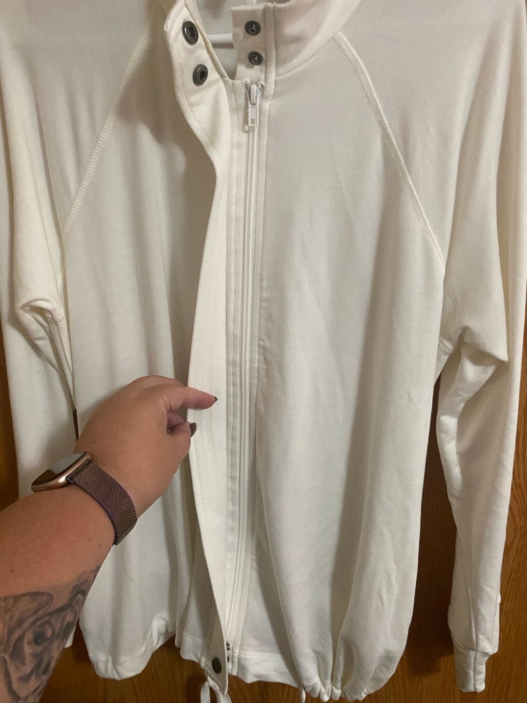 Cable & Gauge Full Zip Jacket Size L White Mock Neck Drawstring 4