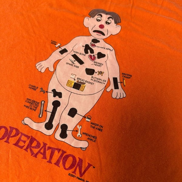 Hasbro Operation Board Game T-Shirt Size L/XL Orange Graphic Tee
