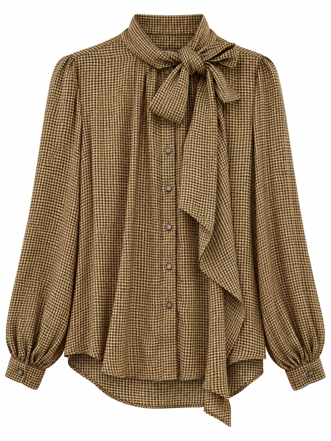 Lauren Ralph Lauren Sz 4 Houndstooth Tie Neck Blouse Silk (q1) 2
