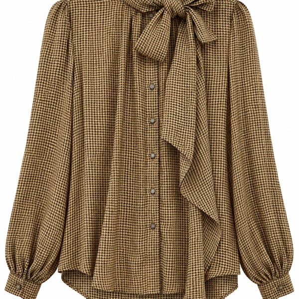 Lauren Ralph Lauren Sz 4 Houndstooth Tie Neck Blouse Silk (q1)