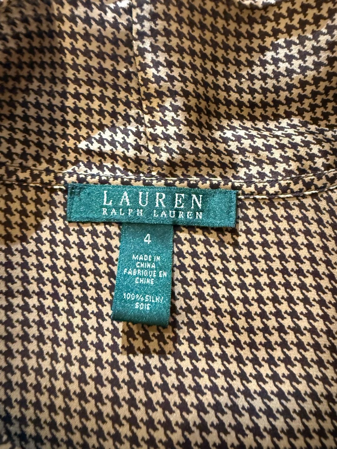 Lauren Ralph Lauren Sz 4 Houndstooth Tie Neck Blouse Silk (q1) 5