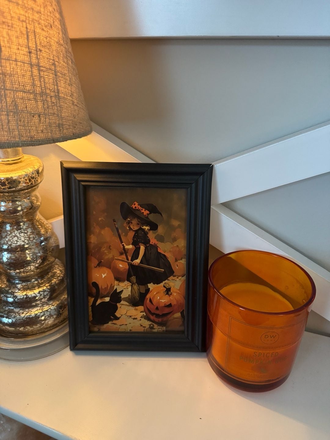 Vintage Style Halloween Witch And Cat Framed Art 1