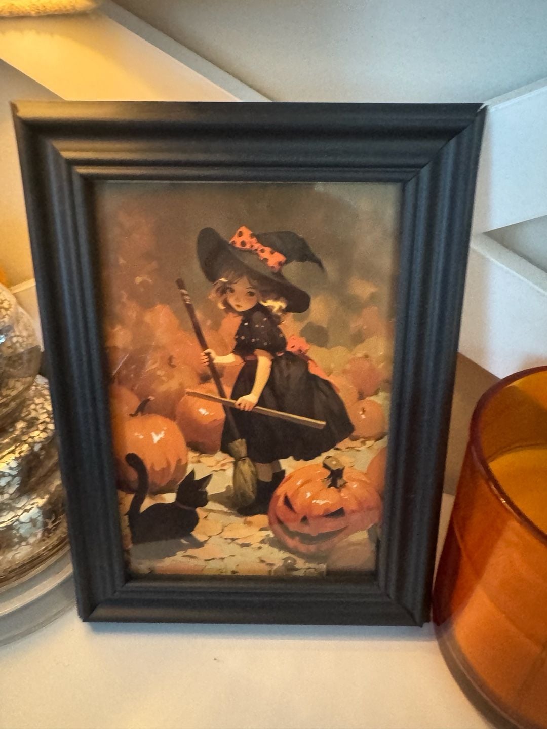 Vintage Style Halloween Witch And Cat Framed Art 2