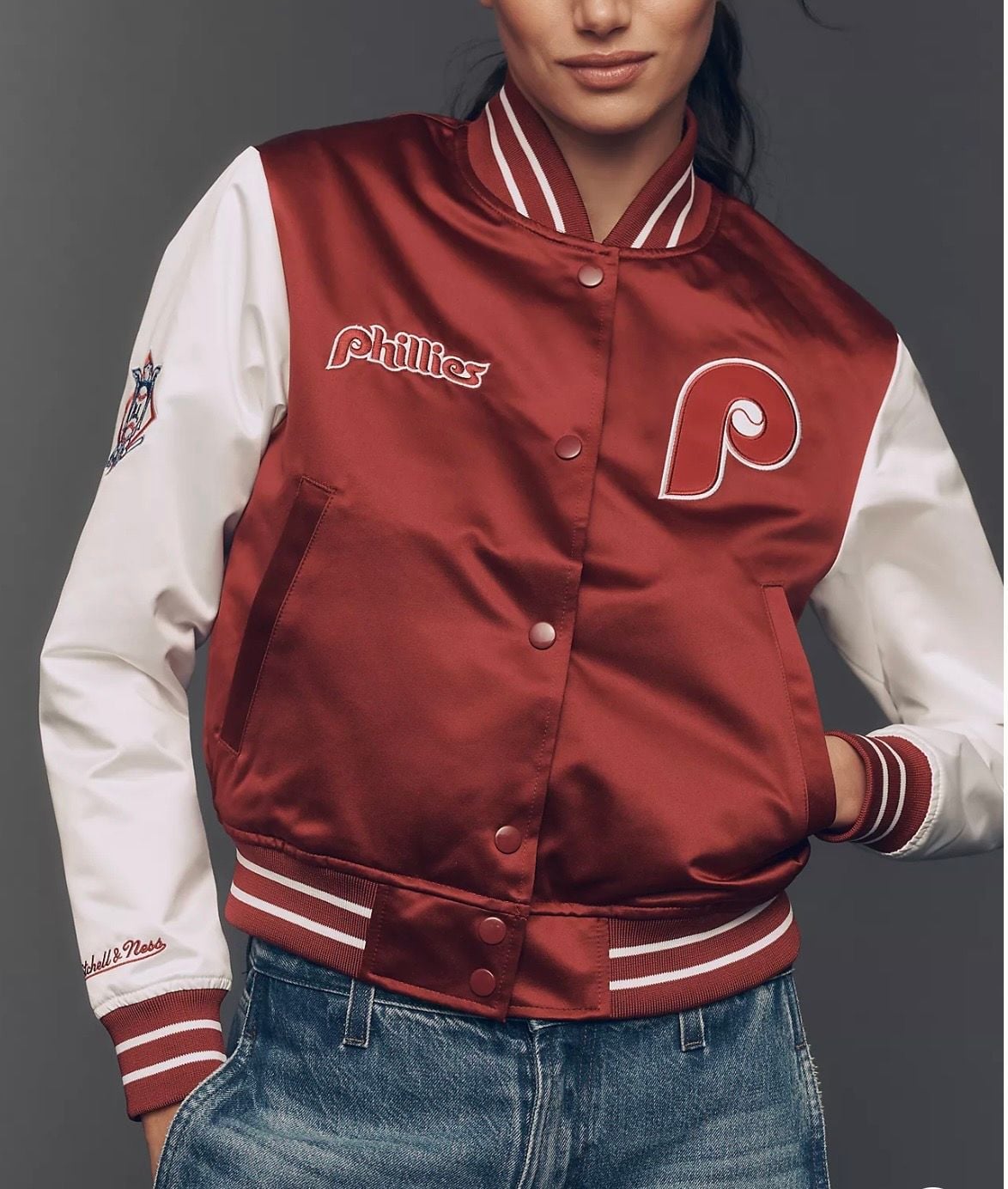 Mitchell & Ness Philadelphia Phillies Satin Varsity Jacket Size Large 4