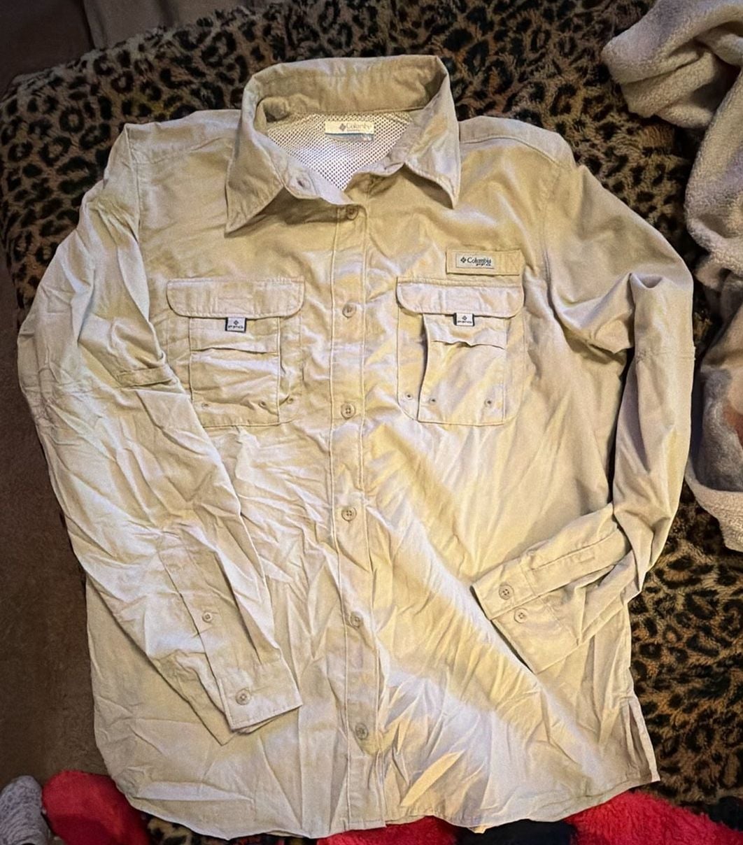 Columbia PFG Long Sleeve Fishing Shirt Size M Tan Button Down 2