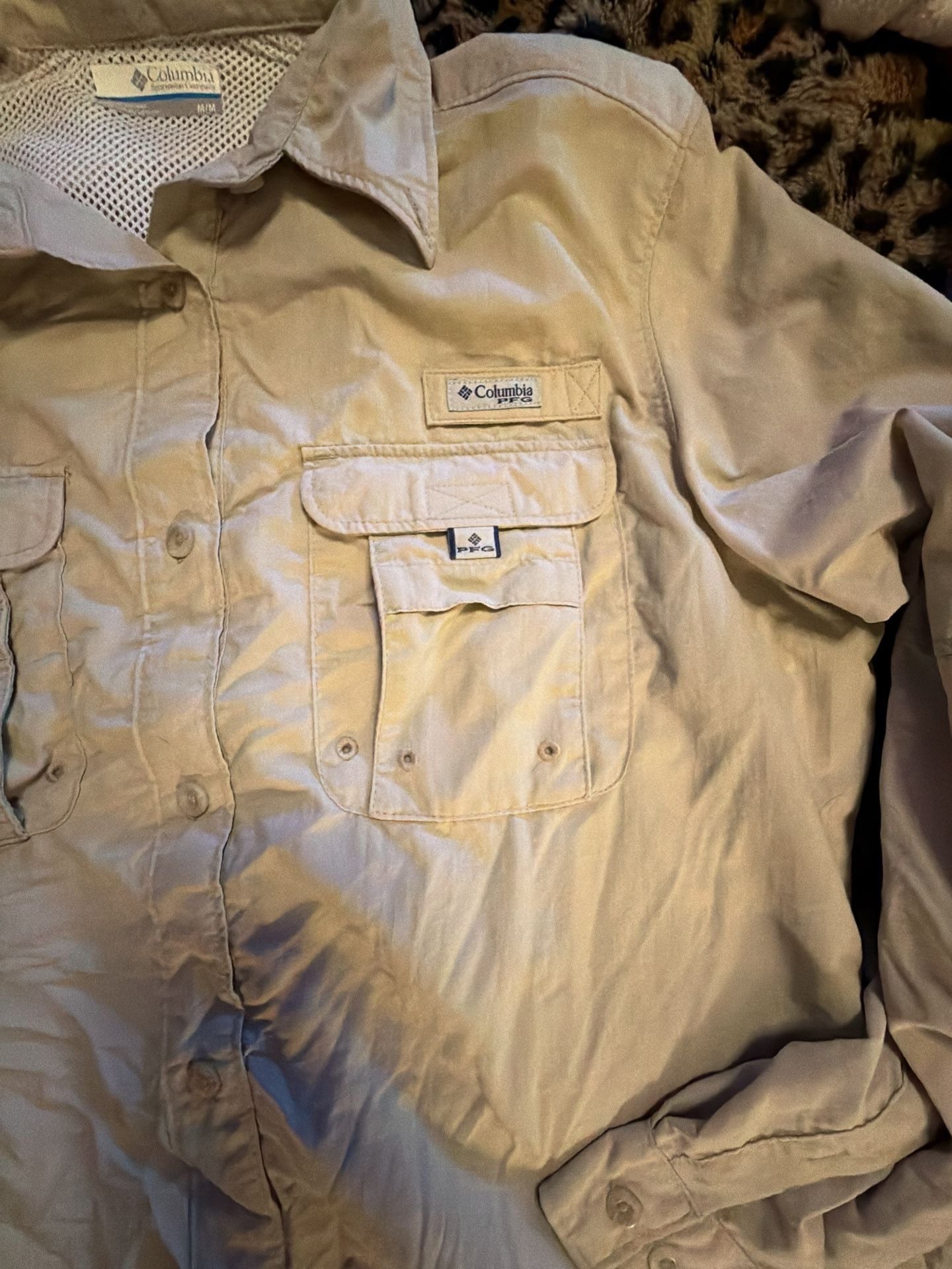 Columbia PFG Long Sleeve Fishing Shirt Size M Tan Button Down 3