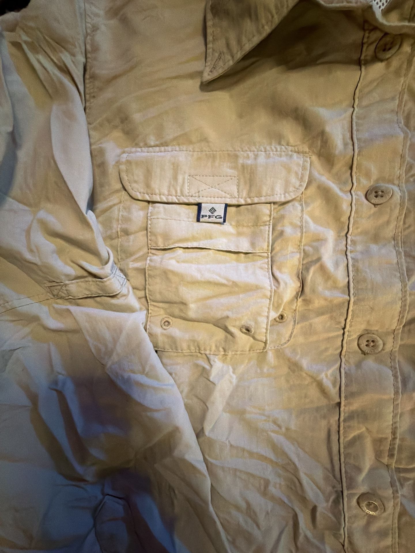Columbia PFG Long Sleeve Fishing Shirt Size M Tan Button Down 5