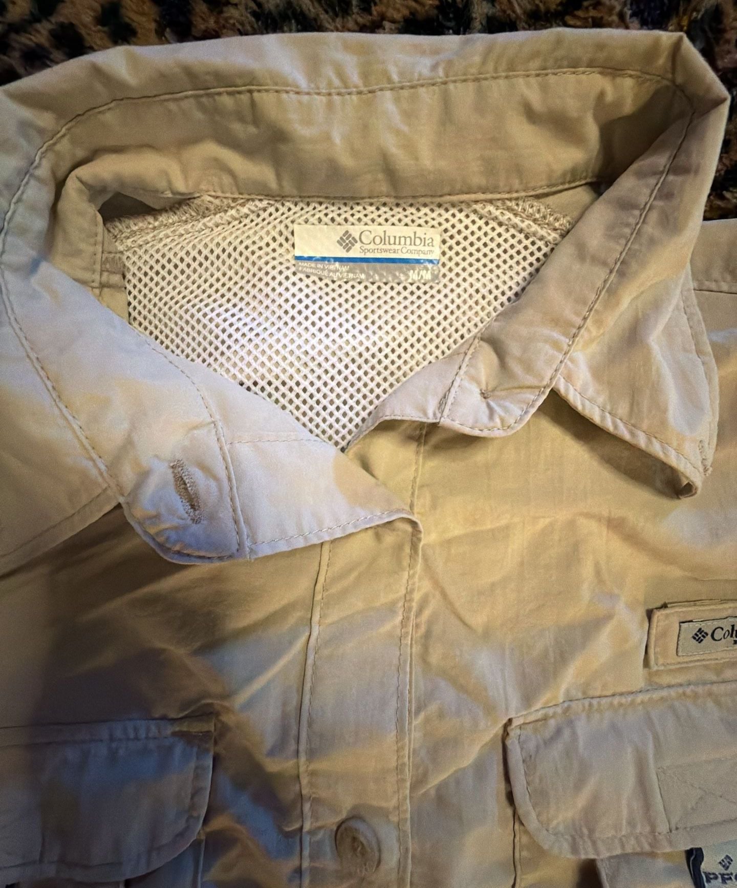 Columbia PFG Long Sleeve Fishing Shirt Size M Tan Button Down 4