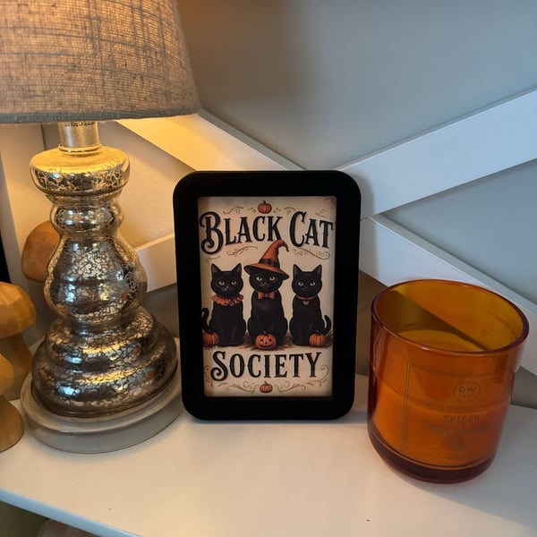 Black Cat Society Halloween Framed Art