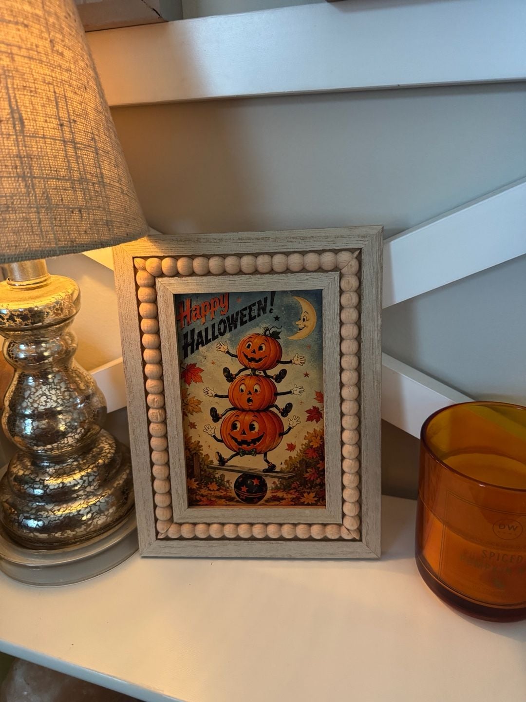 Vintage Style Halloween Pumpkin Beaded Framed Art 1