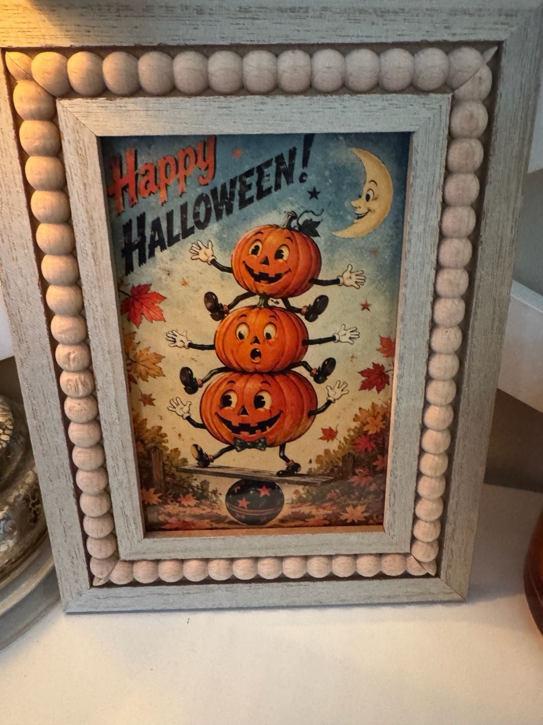 Vintage Style Halloween Pumpkin Beaded Framed Art 2