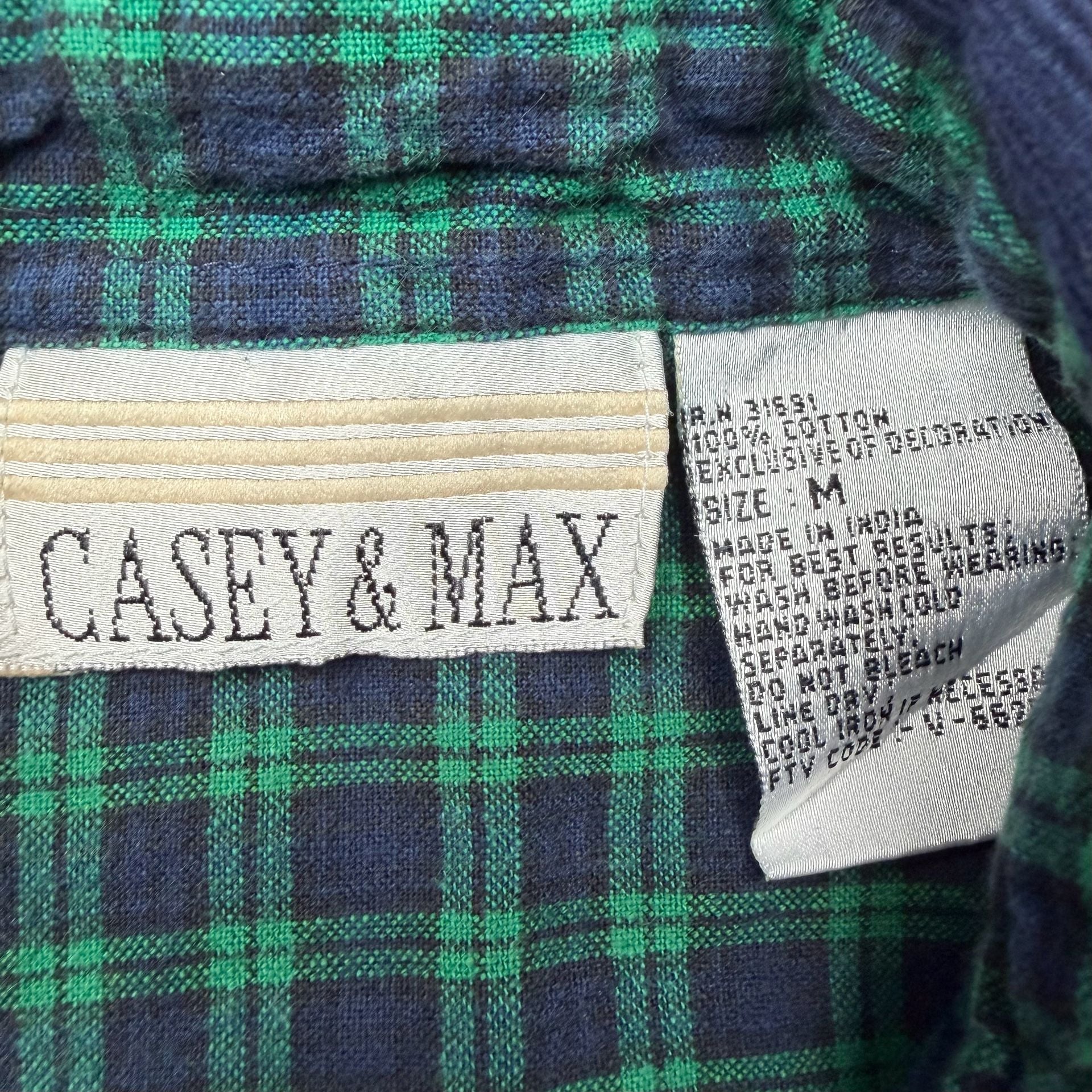 1990’s Casey & Max Embroidered Plaid Flannel Shirt Size M Green Corduroy Collar 4