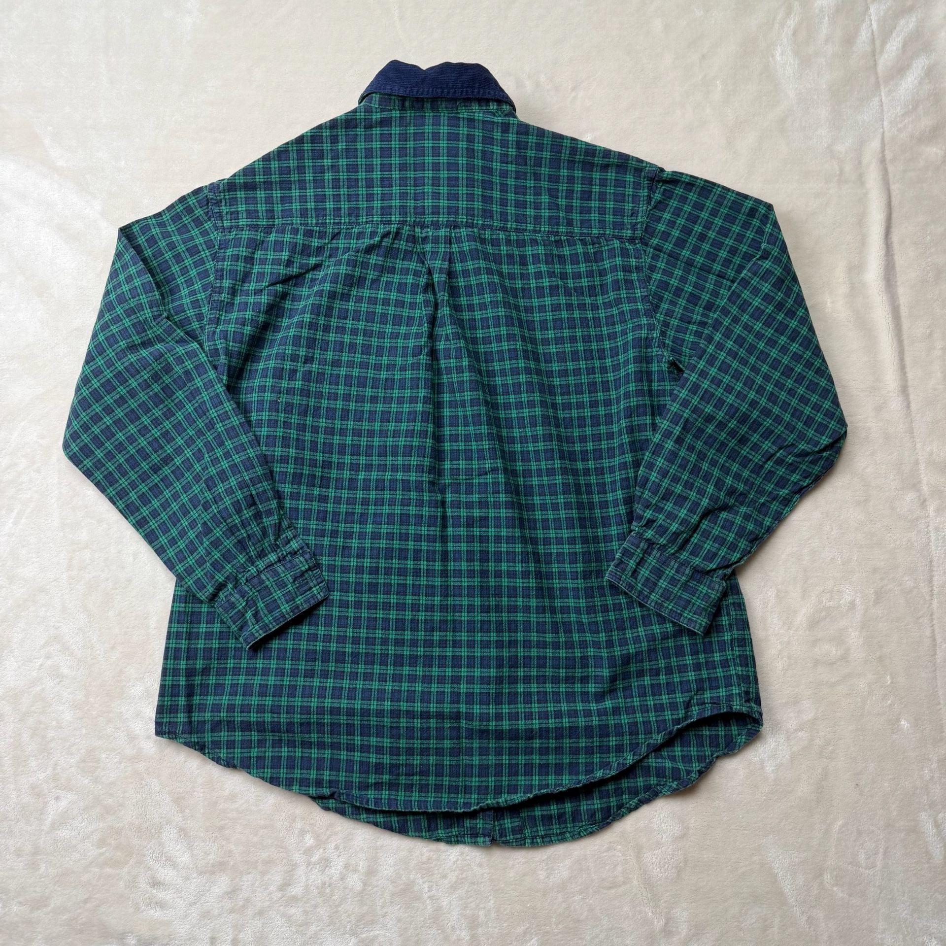1990’s Casey & Max Embroidered Plaid Flannel Shirt Size M Green Corduroy Collar 7