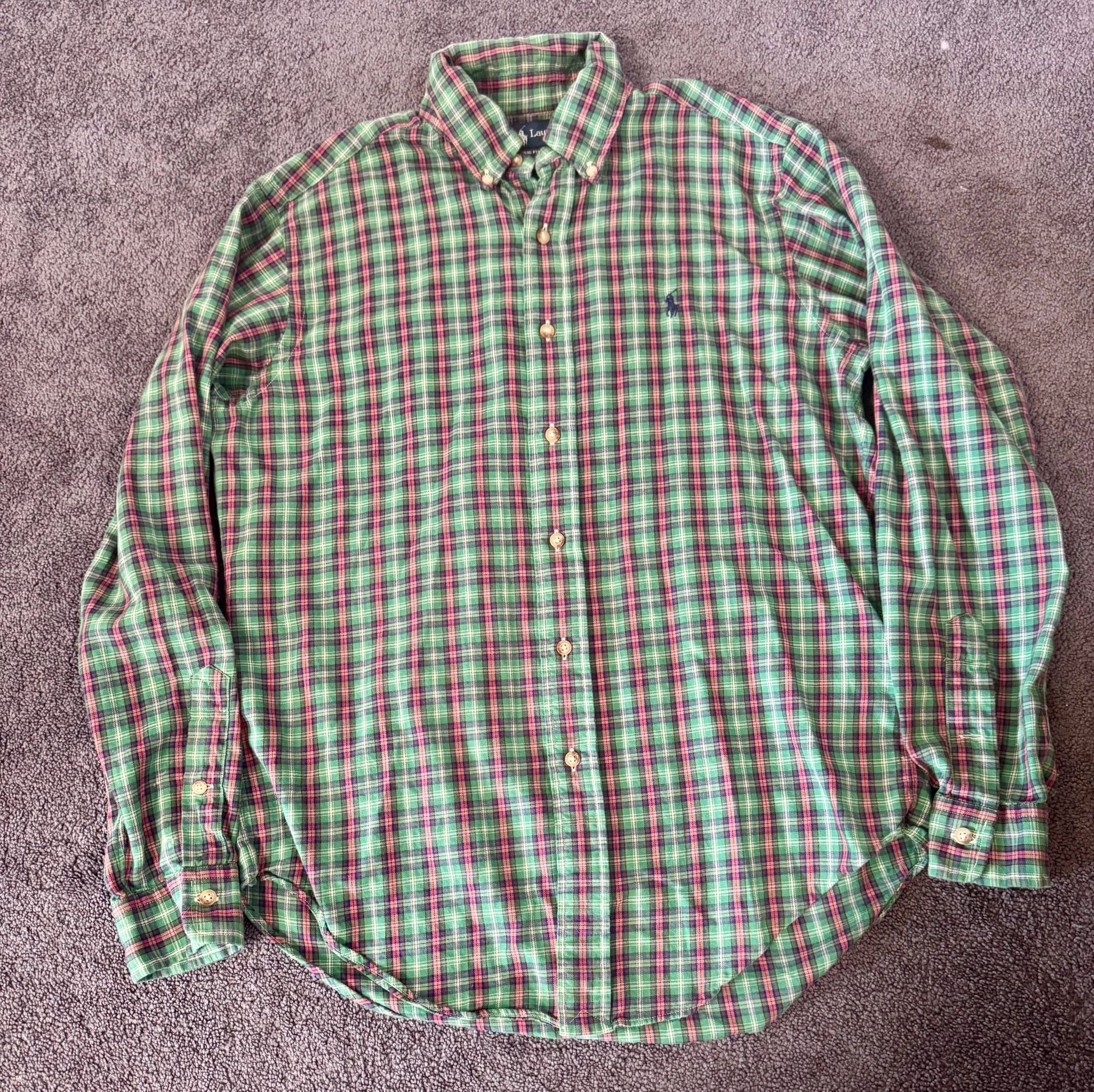 Ralph Lauren Classic Fit Plaid Shirt Size M Green Long Sleeve Button Down 2
