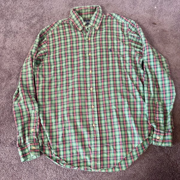 Ralph Lauren Classic Fit Plaid Shirt Size M Green Long Sleeve Button Down