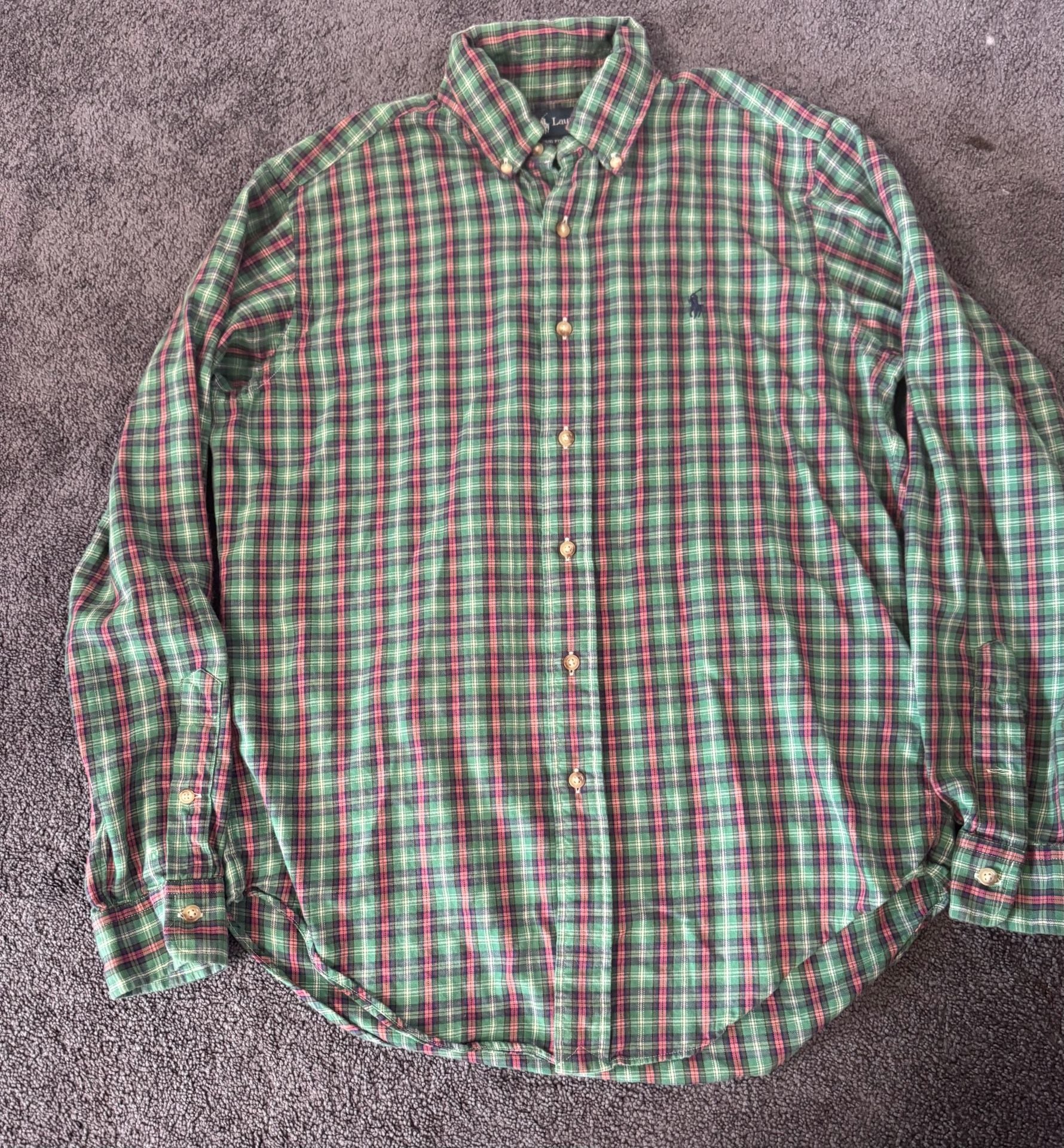Ralph Lauren Classic Fit Plaid Shirt Size M Green Long Sleeve Button Down 7
