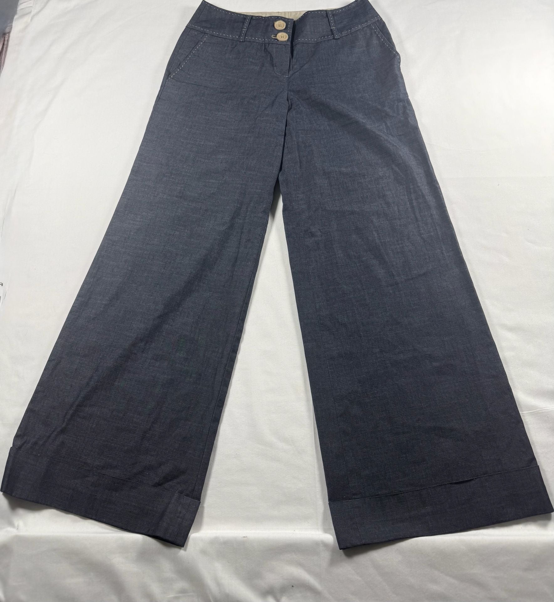Ann Taylor Loft Wide Leg Pants Size 4 Blue Denim Contrast Stitching 2