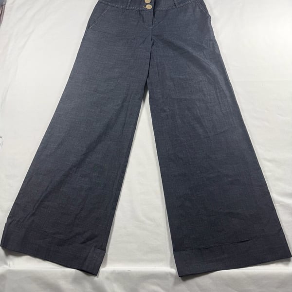 Ann Taylor Loft Wide Leg Pants Size 4 Blue Denim Contrast Stitching