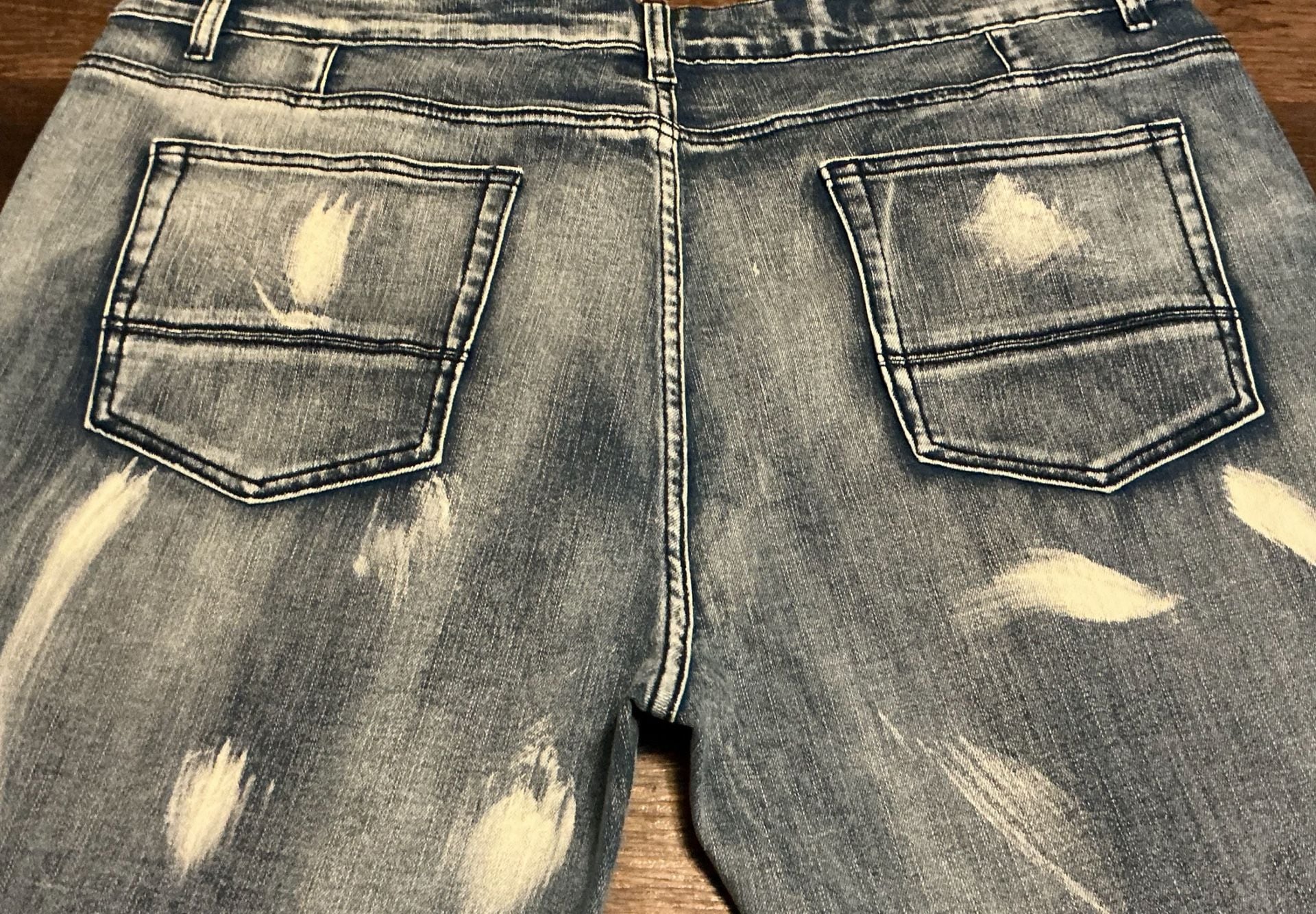 Wiwlskb Biker Jeans Size 40 Distressed Light Wash Paint Splatter 8