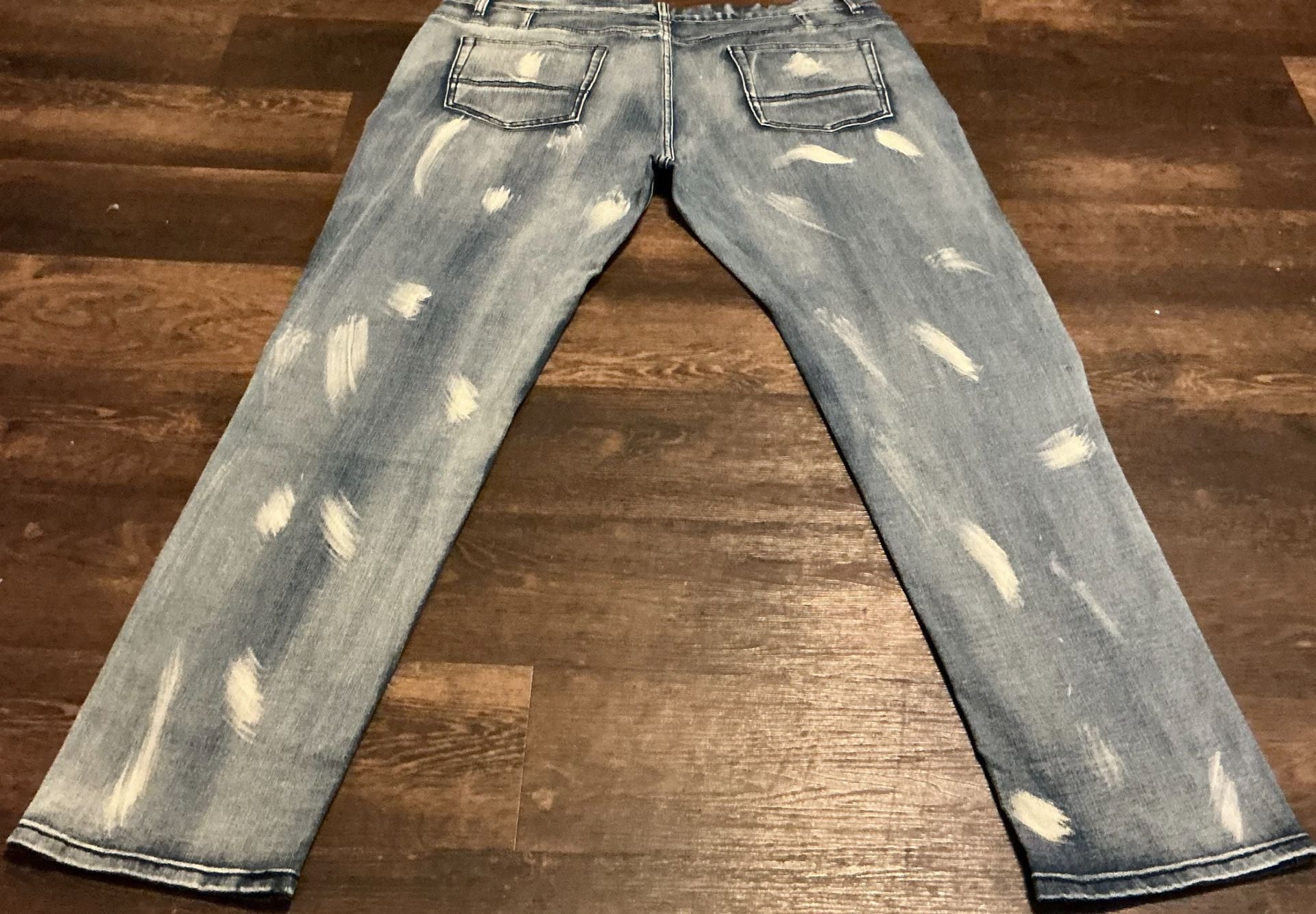 Wiwlskb Biker Jeans Size 40 Distressed Light Wash Paint Splatter 9