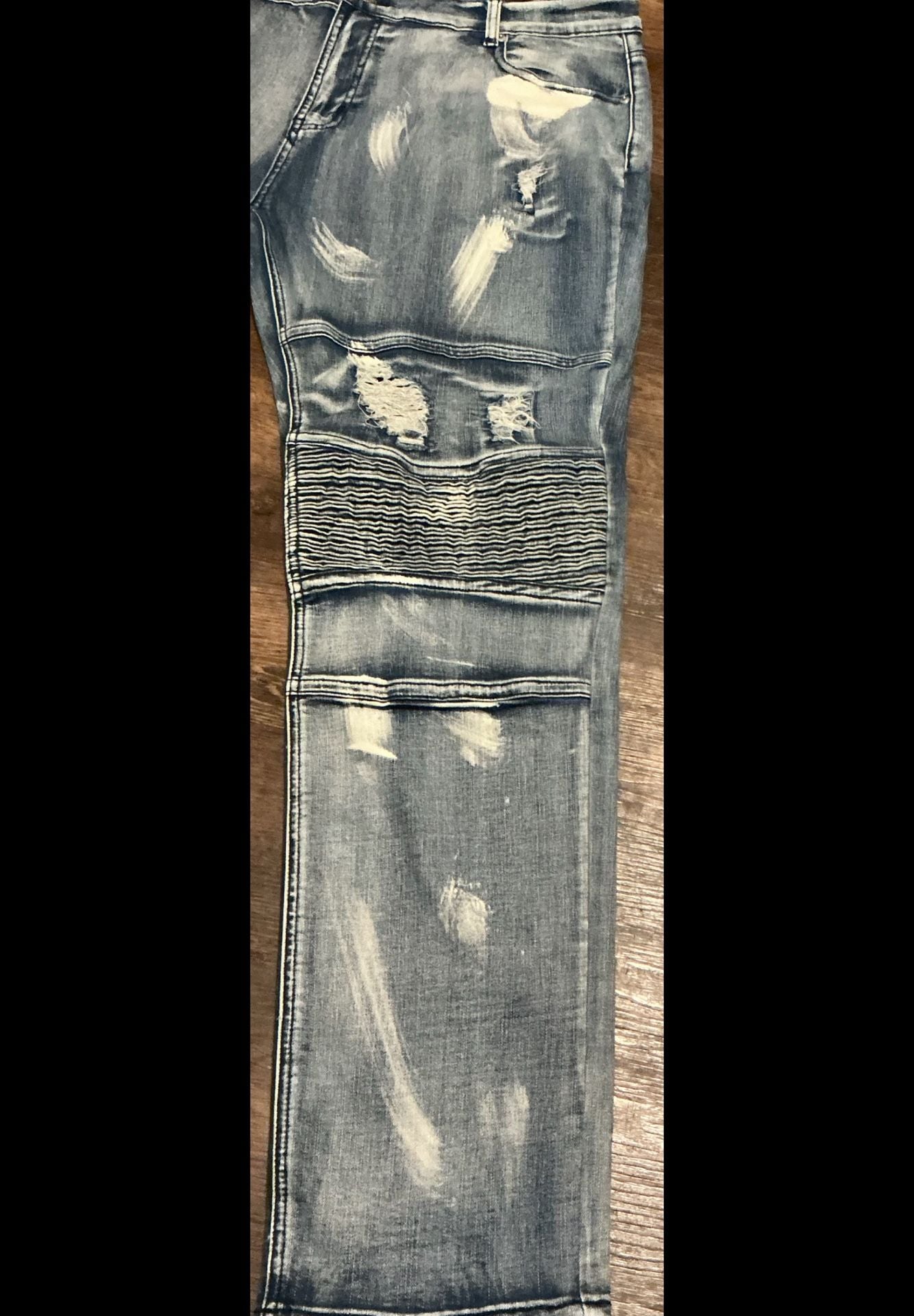 Wiwlskb Biker Jeans Size 40 Distressed Light Wash Paint Splatter 10