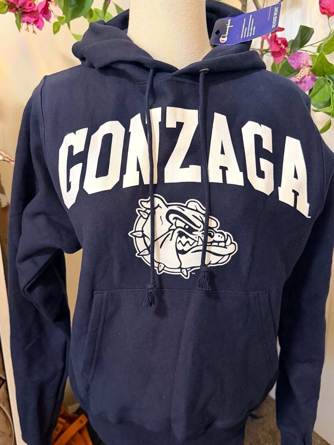 Champion Gonzaga Bulldogs Reverse Weave Hoodie Size XS Navy Blue 2