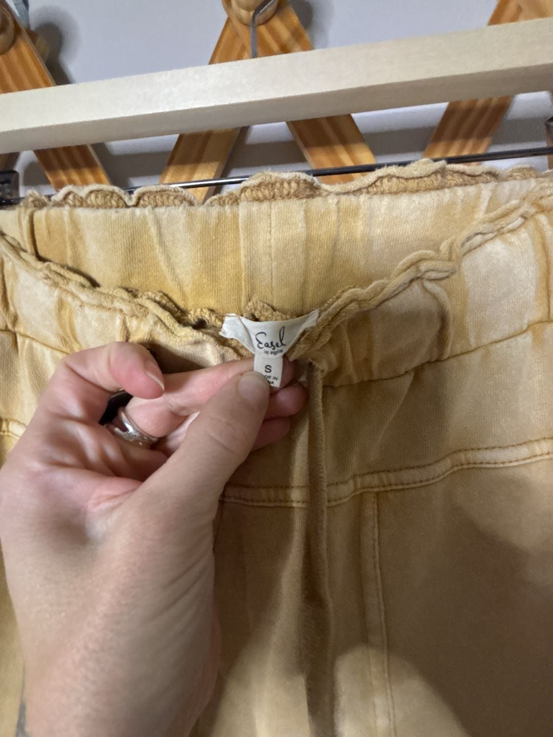 Easel Mineral Wash Wide Leg Pants Size S Yellow Terry Lounge 3