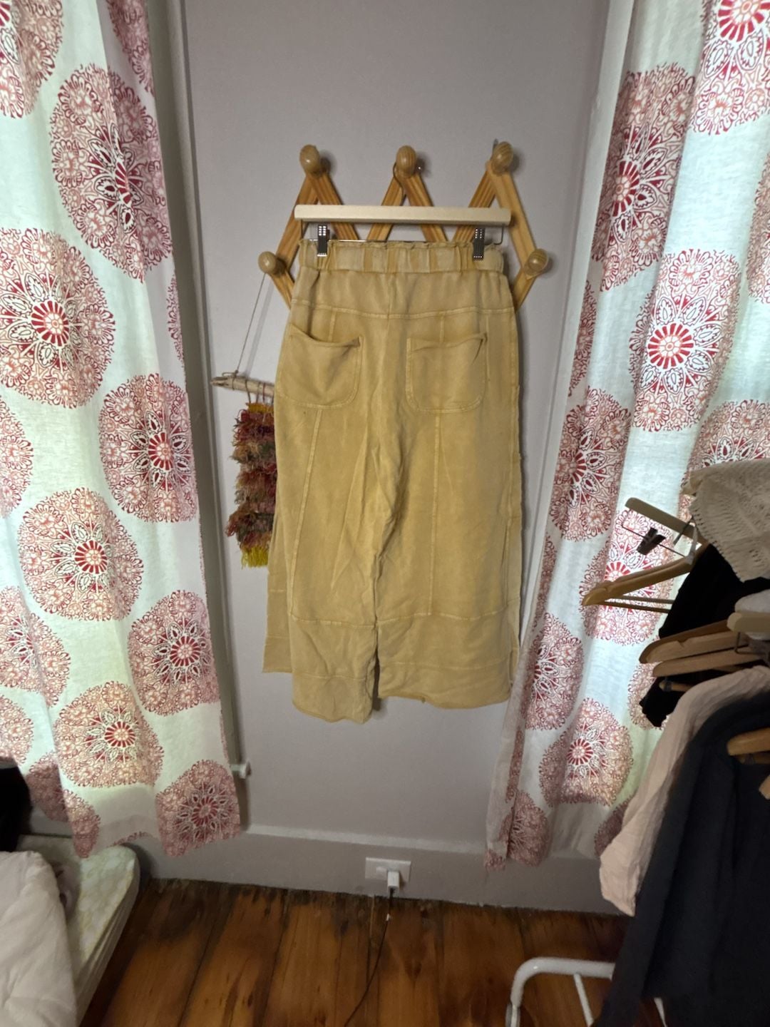 Easel Mineral Wash Wide Leg Pants Size S Yellow Terry Lounge 4