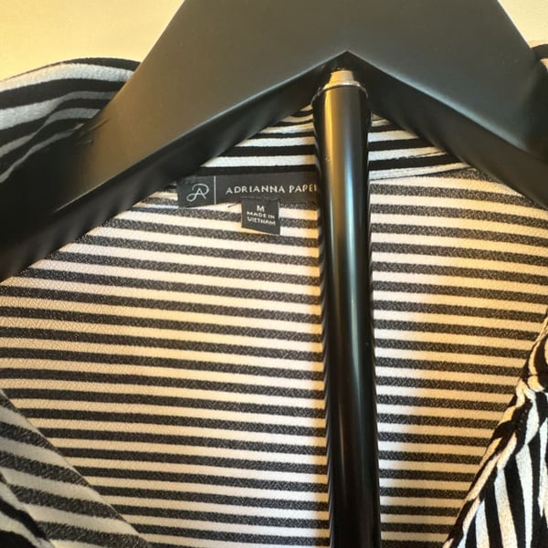 Adrianna Papell Striped Blouse Size M Black White Long Sleeve