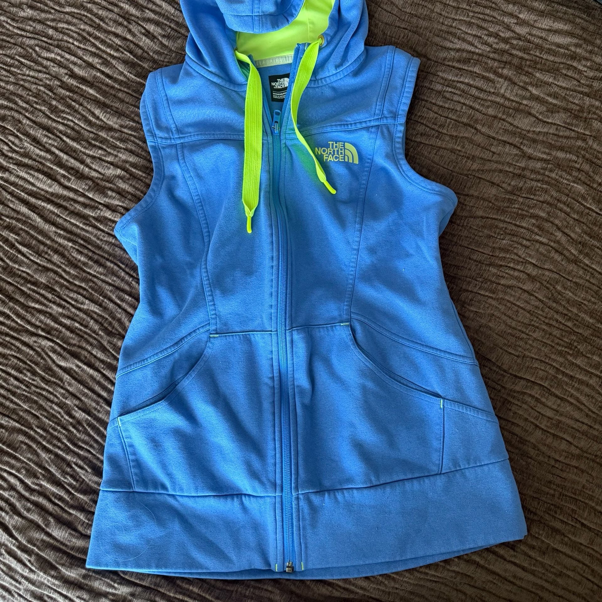 The North Face Fleece Hooded Vest Size S/P Blue Neon Yellow Full Zip 2