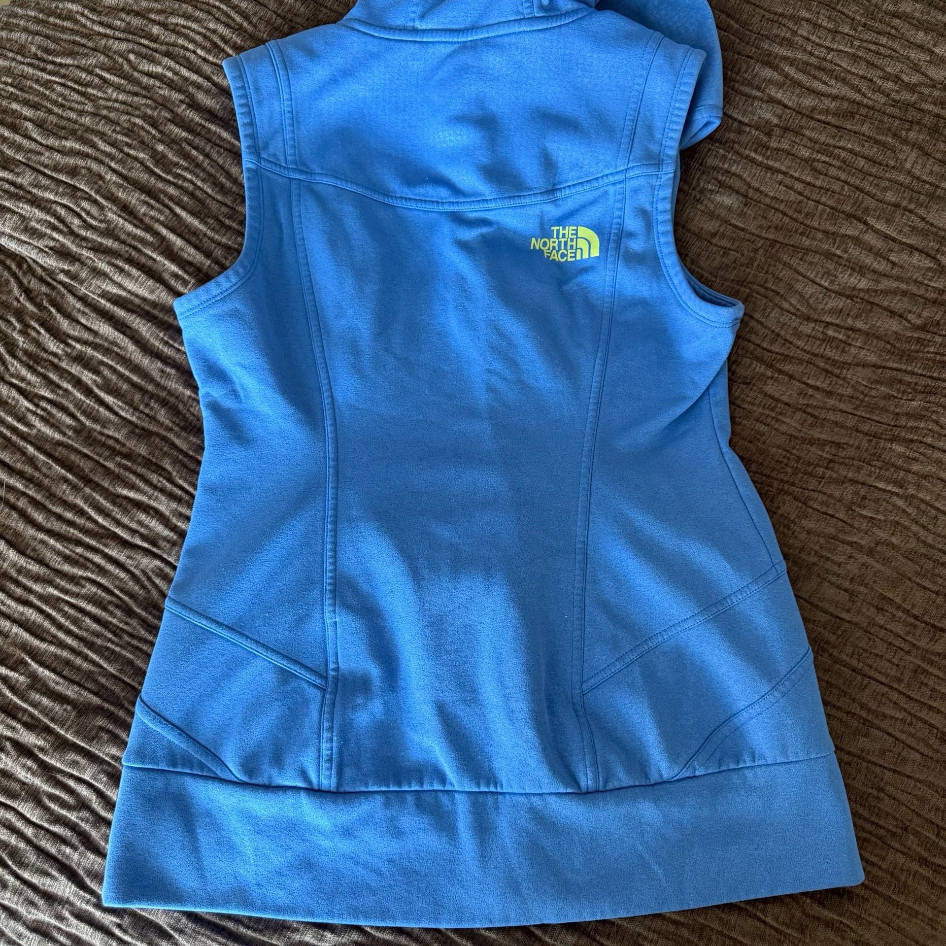 The North Face Fleece Hooded Vest Size S/P Blue Neon Yellow Full Zip 4