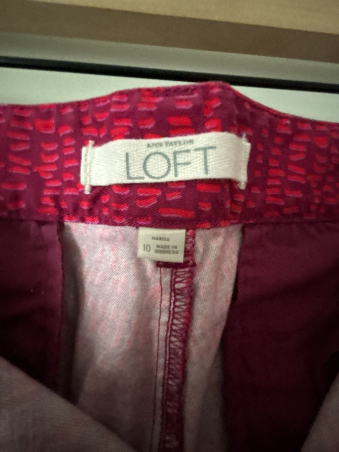 Ann Taylor Loft Marisa Skinny Ankle Pants Size 10 Red Purple Pattern 4