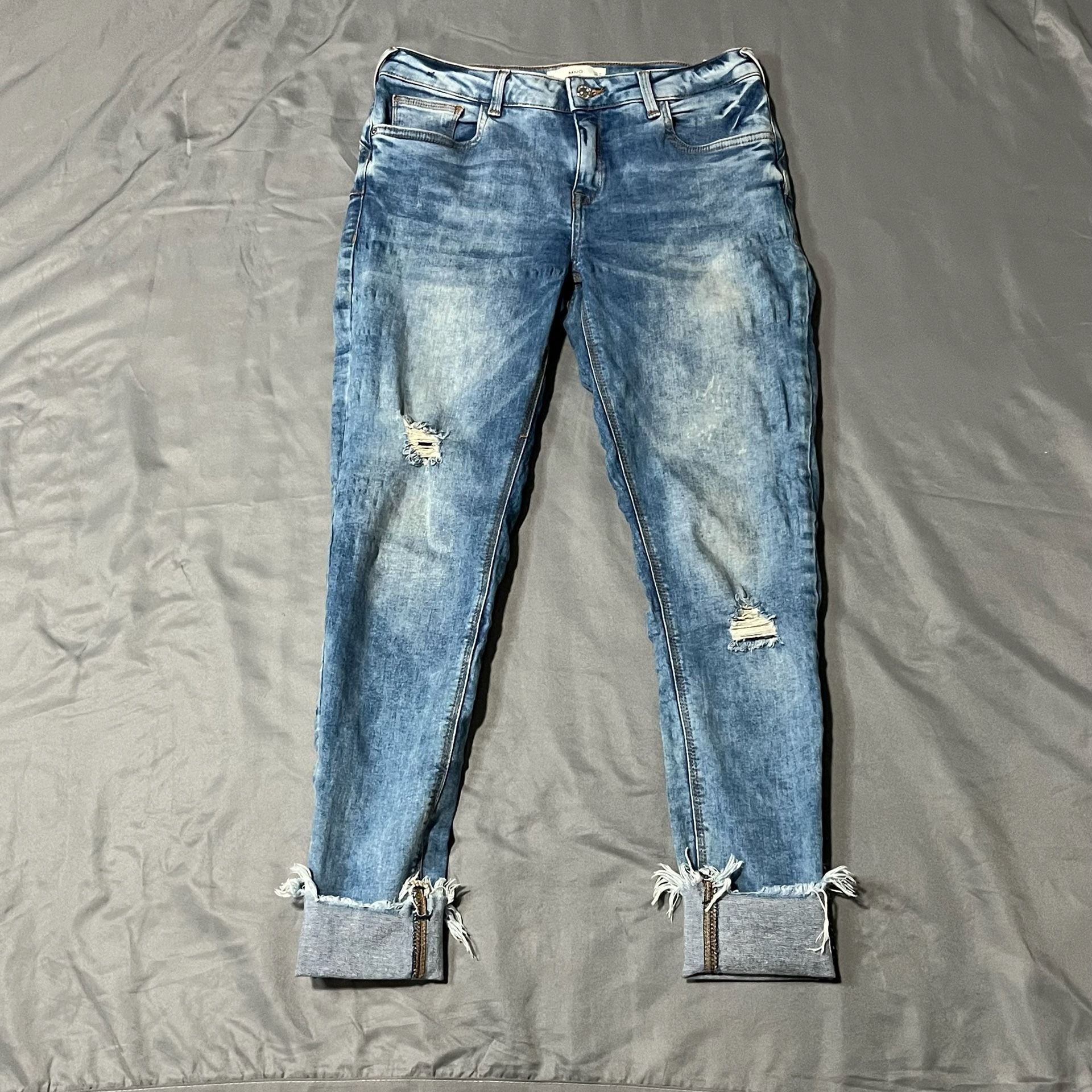 Mango Distressed Skinny Jeans Blue Denim 2