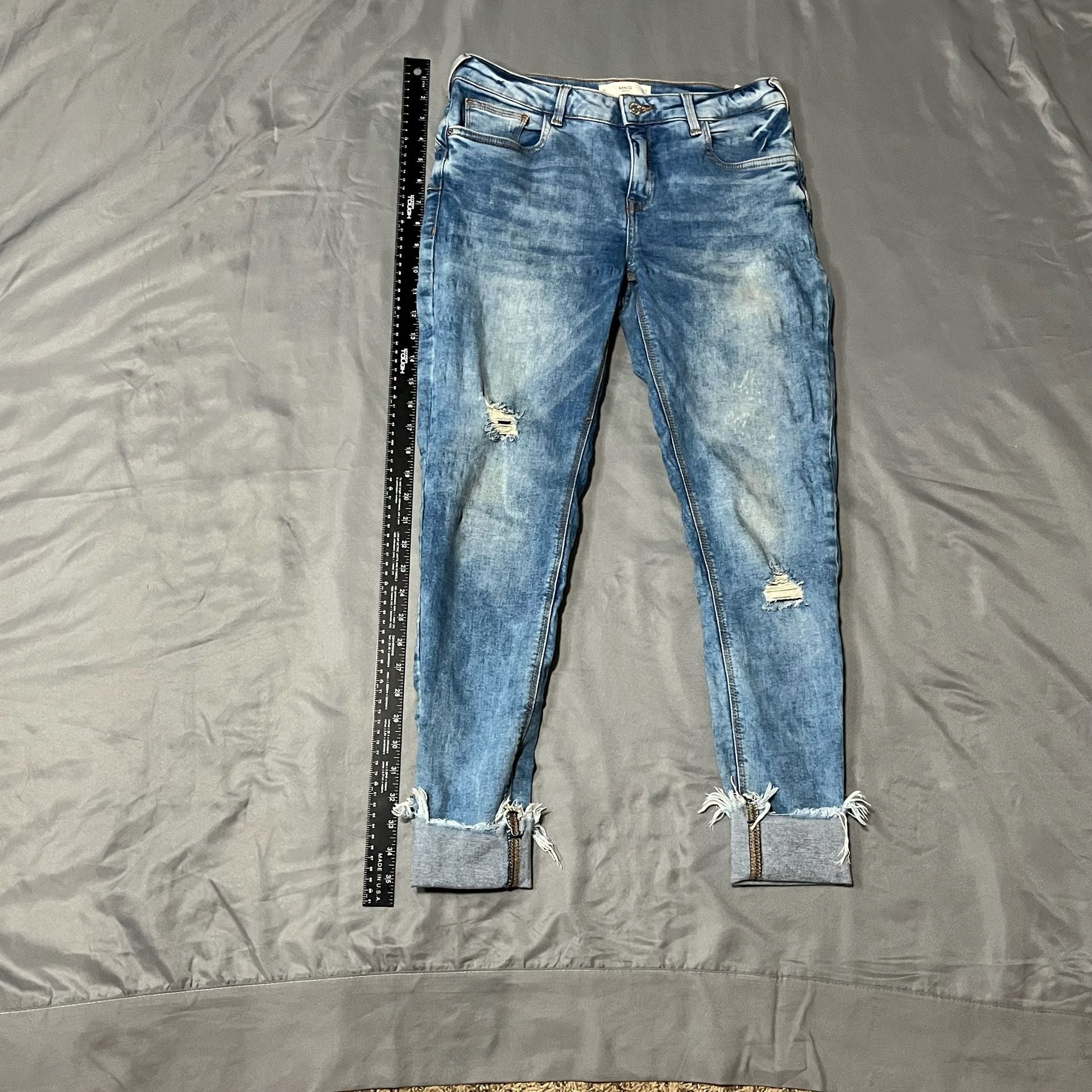 Mango Distressed Skinny Jeans Blue Denim 6